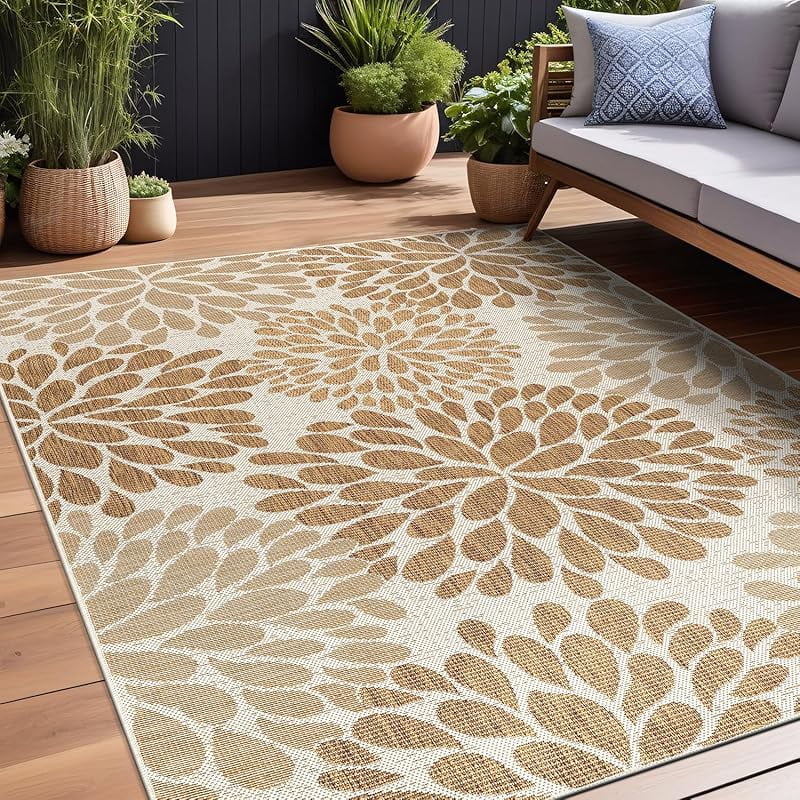 Outdoor Rug 5x7 Modern Exotic Tropical Leaf Area Rugs for Indoor and ...