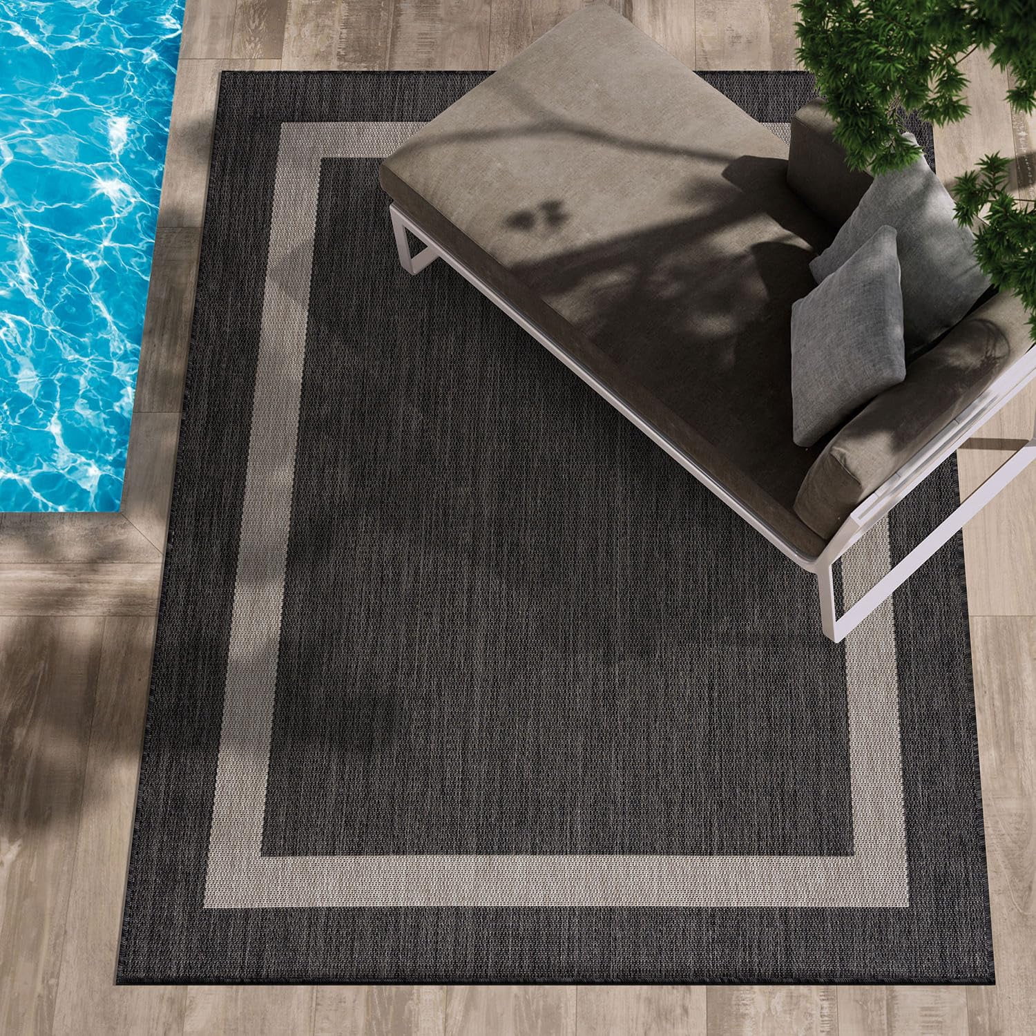 Outdoor Rug 5x7 Modern Outside Rugs For Patios Porches Waterproof Durable Washable Non-shedding  Easy-to-clean Indoor Area Carpet (5 X 7 Bordered - Dark Gray/light Gray)
