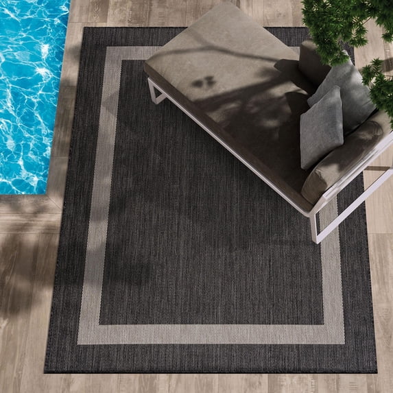 Outdoor Rug 5x7 Modern Outside Rugs For Patios Porches Waterproof Durable Washable Non-shedding Easy-to-clean Indoor Area Carpet (5 X 7 Bordered - Dark Gray/light Gray)