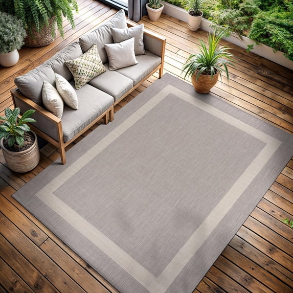 Outdoor Rug 5x7 Modern Outside Rugs For Patios Porches Waterproof Durable Washable Non-shedding Easy-to-clean Indoor Area Carpet (5 X 7 Bordered - Gray/white)