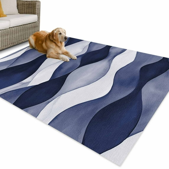 Outdoor Rug 5x7 ft Abstract Wave Pattern Texture Waterproof Outdoor Patio Rug Mat Non Slip Outside Area Rugs Carpet for RV,Camping,Porch,Deck,Pool,Balconybackyard,Navy Blue