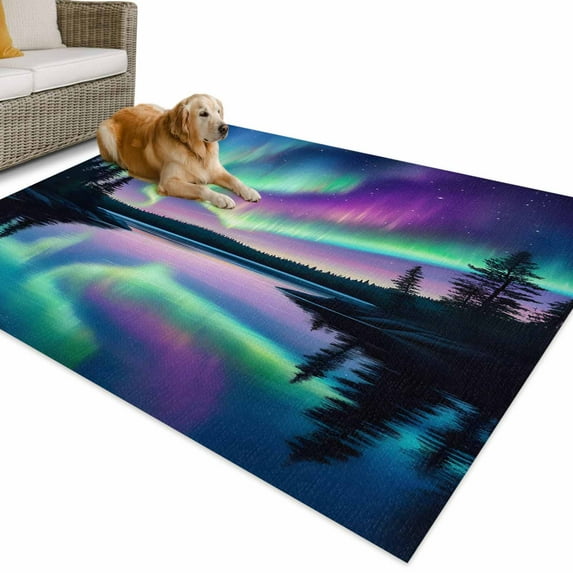 Outdoor Rug 5x7 ft Aurora Night Sky Waterproof Outdoor Patio Rug Mat Non Slip Outside Area Rugs Carpet for RV,Camping,Porch,Deck,Pool,Balconybackyard,Nature Scenery