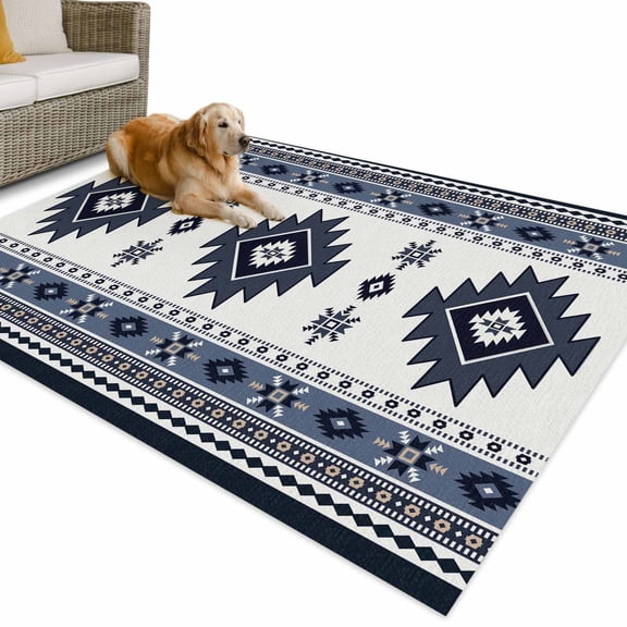 Outdoor Rug 5x7 ft Boho Waterproof Outdoor Patio Rug Mat Non Slip Outside Area Rugs Carpet for RV,Camping,Porch,Deck,Pool,Balconybackyard,Southwest Aztec Pattern Blue
