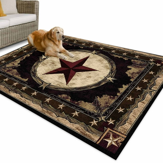 Outdoor Rug 5x7 ft Farmhouse Star Western Waterproof Outdoor Patio Rug Mat Non Slip Outside Area Rugs Carpet for RV,Camping,Porch,Deck,Pool,Balconybackyard,Brown Rustic