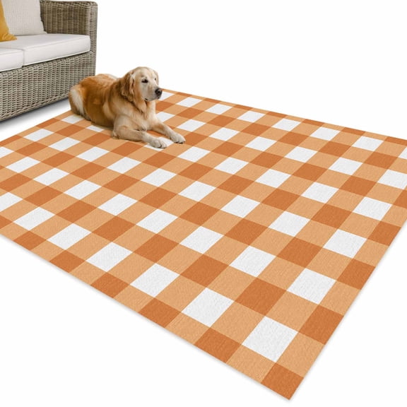 Outdoor Rug 5x7 ft Farmhouse Vintage Waterproof Outdoor Patio Rug Mat Non Slip Outside Area Rugs Carpet for RV,Camping,Porch,Deck,Pool,Balconybackyard,Gingham Checkered Texture Burnt Orange