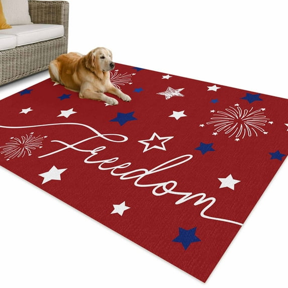 Outdoor Rug 5x7 ft Patriotic 4th of July Waterproof Outdoor Patio Rug Mat Non Slip Outside Area Rugs Carpet for RV,Camping,Porch,Deck,Pool,Balconybackyard,Red White Blue Stars Freedom Summer