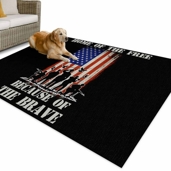 Outdoor Rug 5x7 ft Patriotic Stripes and Star Waterproof Outdoor Patio Rug Mat Non Slip Outside Area Rugs Carpet for RV,Camping,Porch,Deck,Pool,Balconybackyard,Freedom American Flag Soldiers