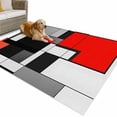 thumbnail image 1 of Outdoor Rug 5x7 ft Red Black Gray Squares Waterproof Outdoor Patio Rug Mat Non Slip Outside Area Rugs Carpet for RV,Camping,Porch,Deck,Pool,Balconybackyard,Abstract Geometric Art, 1 of 9
