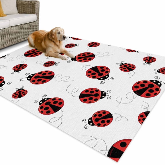 Outdoor Rug 5x7 ft Red Ladybug Waterproof Outdoor Patio Rug Mat Non Slip Outside Area Rugs Carpet for RV,Camping,Porch,Deck,Pool,Balconybackyard,Red Black Polka Dot