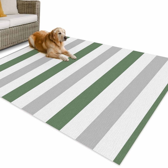 Outdoor Rug 5x7 ft Striped Waterproof Outdoor Patio Rug Mat Non Slip Outside Area Rugs Carpet for RV,Camping,Porch,Deck,Pool,Balconybackyard,Sage Green Grey White