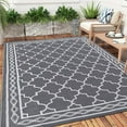 thumbnail image 1 of Outdoor Rug 5x8 Reversible Mats, Plastic Straw Rug, Large Floor Mat and Rug for Outdoors, Modern Area Rug, Patio, Backyard, Deck, Picnic, Beach, Trailer, Camping, Grey/White(Geometric), 1 of 8