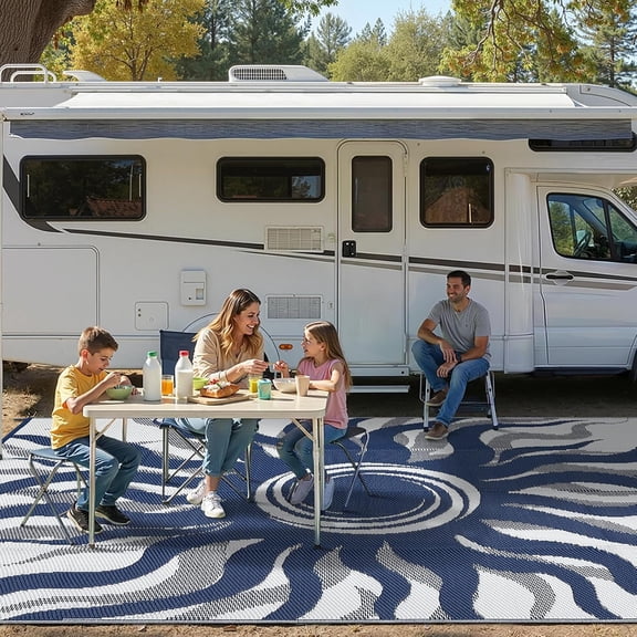 Outdoor Rug 5x8 Waterproof Patio Rugs with Boho Sun Pattern, Reversible Plastic Straw Camping Rugs Outdoor Indoor RV Mat Carpet for Deck, Backyard, Picnic, Porch, Balcony, Beach, Orange