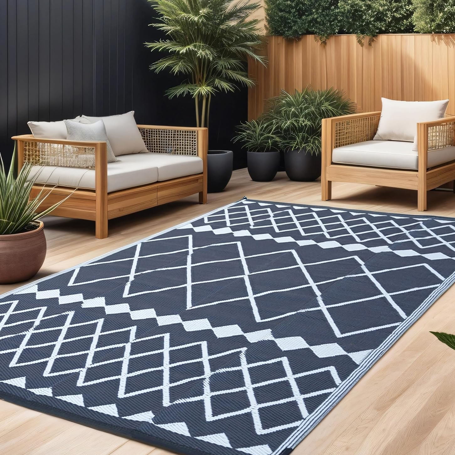 Outdoor Rug 5x8 for Patios,Plastic Straw Waterproof Mats for Camping