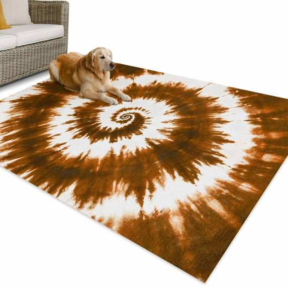 Outdoor Rug 5x8 ft Abstract Explosion Tie Dye Waterproof Outdoor Patio Rug Mat Non Slip Outside Area Rugs Carpet for RV,Camping,Porch,Deck,Pool,Balconybackyard,Brown White