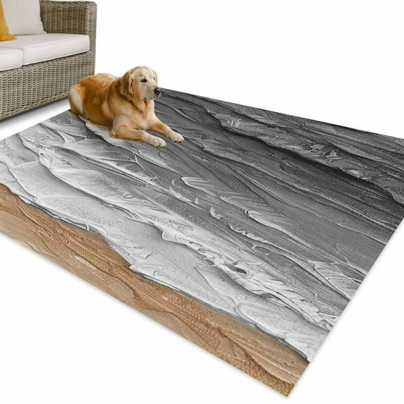Outdoor Rug 5x8 ft Beach Sea Wave Waterproof Outdoor Patio Rug Mat Non Slip Outside Area Rugs Carpet for RV,Camping,Porch,Deck,Pool,Balconybackyard,Coastal Ocean Gray