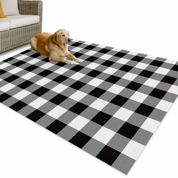 Outdoor Rug 5x8 ft Black White Checkered Plaid Waterproof Outdoor Patio Rug Mat Non Slip Outside Area Rugs Carpet for RV,Camping,Porch,Deck,Pool,Balconybackyard,Rustic Farmhouse Pattern