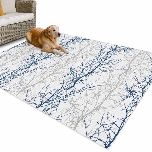 Outdoor Rug 5x8 ft Blue Grey Minimalist Tree Waterproof Outdoor Patio Rug Mat Non Slip Outside Area Rugs Carpet for RV,Camping,Porch,Deck,Pool,Balconybackyard,Vintage Branch