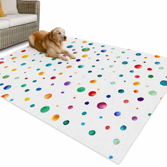 Outdoor Rug 5x8 ft Colorful Polka Dot Waterproof Outdoor Patio Rug Mat Non Slip Outside Area Rugs Carpet for RV,Camping,Porch,Deck,Pool,Balconybackyard,Rainbow Color