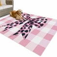 thumbnail image 1 of Outdoor Rug 5x8 ft Farmhouse Waterproof Outdoor Patio Rug Mat Non Slip Outside Area Rugs Carpet for RV,Camping,Porch,Deck,Pool,Balconybackyard,Pink Checkered Leopard Print Bow Pink Black, 1 of 9