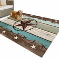 thumbnail image 1 of Outdoor Rug 5x8 ft Farmhouse Waterproof Outdoor Patio Rug Mat Non Slip Outside Area Rugs Carpet for RV,Camping,Porch,Deck,Pool,Balconybackyard,Wood Texture Barn Star Brown Turquoise, 1 of 9