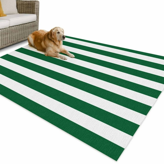 Outdoor Rug 5x8 ft Green White Striped Waterproof Outdoor Patio Rug Mat Non Slip Outside Area Rugs Carpet for RV,Camping,Porch,Deck,Pool,Balconybackyard,Minimalist Christmas