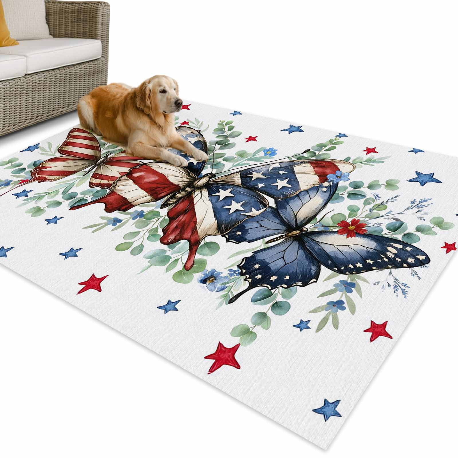 Prepppy Patriots Rug Outdoor Rug 5x8 ft Patriotic Butterfly 4th of July Waterproof Outdoor ...