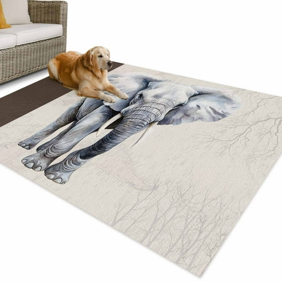 Outdoor Rug 5x8 ft Retro Watercolor Waterproof Outdoor Patio Rug Mat Non Slip Outside Area Rugs Carpet for RV,Camping,Porch,Deck,Pool,Balconybackyard,Elephant Ivory Texture Gray Brown