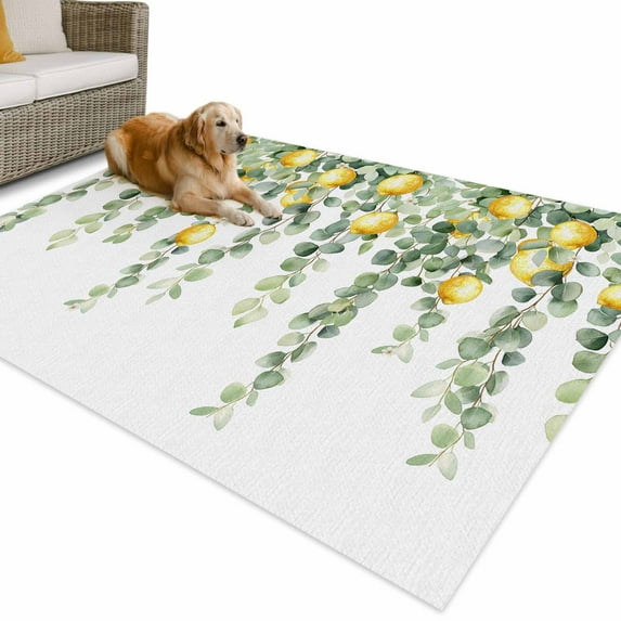 Outdoor Rug 5x8 ft Tropical Waterproof Outdoor Patio Rug Mat Non Slip Outside Area Rugs Carpet for RV,Camping,Porch,Deck,Pool,Balconybackyard,Lemon Leaf Fruit Yellow Green