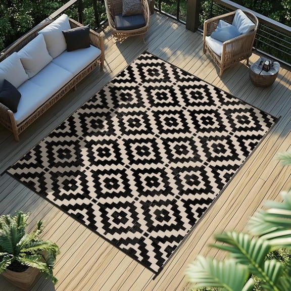 Outdoor Rug 5x8 ft Waterproof Reversible Patio Plastic Straw Rugs for Decor Clearance Outside Large RV Camping Area Carpet Mat for Porch Deck Balcony Pool Backyard Picnic Beach Camper Door