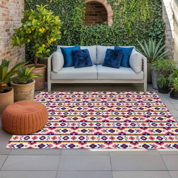 Outdoor Rug 5x8ft Aztec Geometric Large Area Rug Ethnic Pattern Indoor Outdoor Carpet Outdoor Rugs Mats for Patio Camping,RV,Front Door, Outside Decor