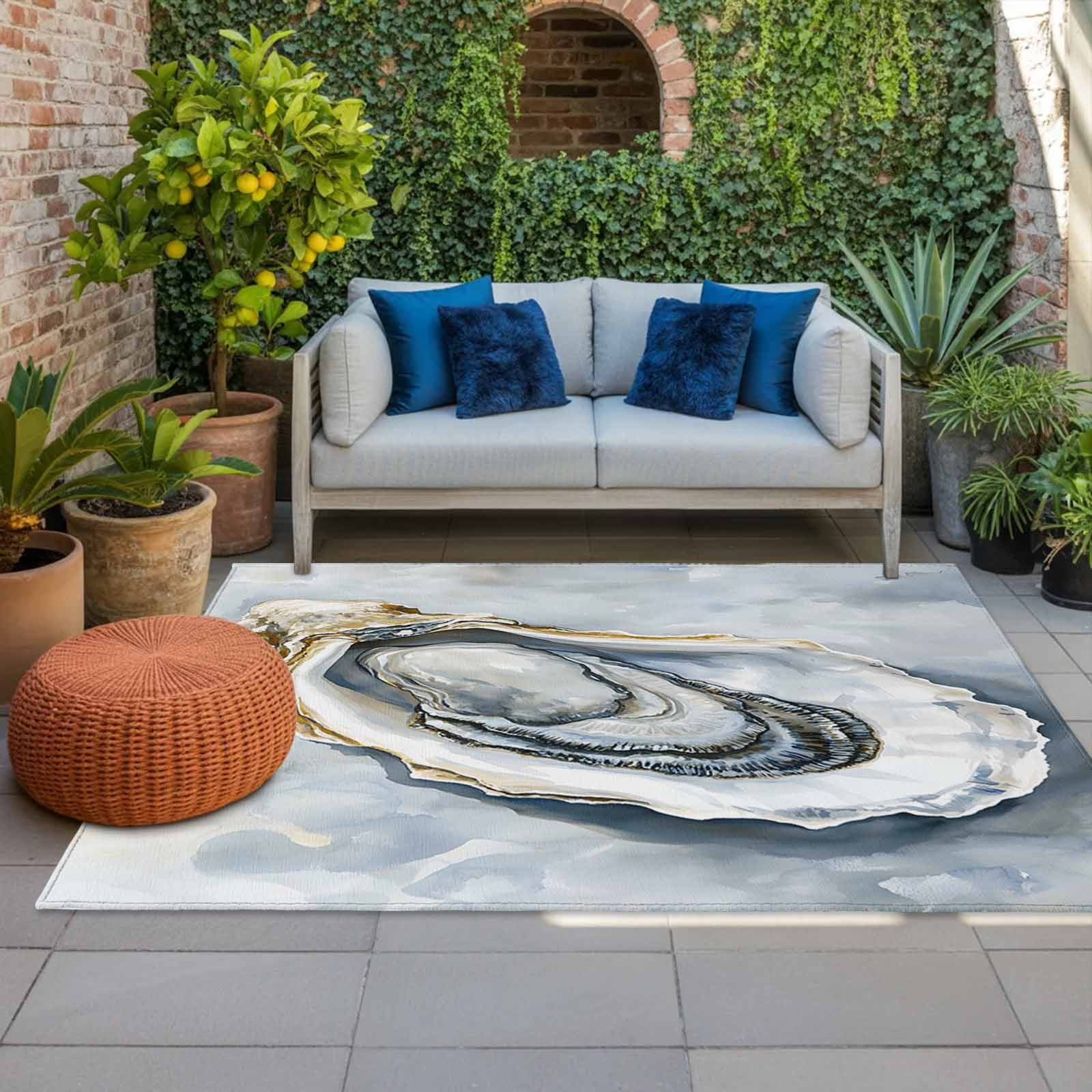 Outdoor Rug 5x8ft Ocean Oyster Oil Painting Large Area Rug Simple Style Indoor Outdoor Carpet Outdoor Rugs Mats for Patio Camping,RV,Front Door, Outside Decor