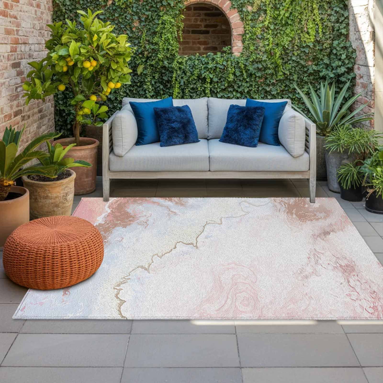 Outdoor Rug 5x8ft Ombre White Marble Large Area Rug Modern Abstract Art Indoor Outdoor Carpet Outdoor Rugs Mats for Patio Camping,RV,Front Door, Outside Decor