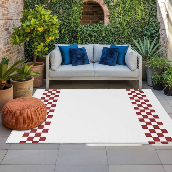 Outdoor Rug 5x8ft Red Check Plaid Large Area Rug Buffalo Farmhouse Style Pattern Indoor Outdoor Carpet Outdoor Rugs Mats for Patio Camping,RV,Front Door, Outside Decor
