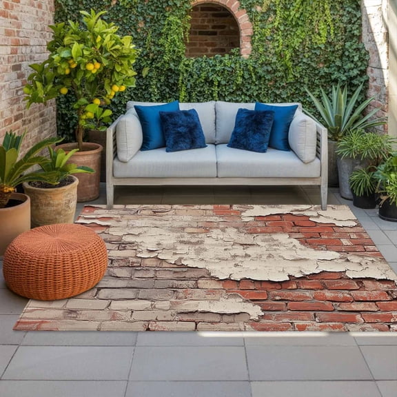 Outdoor Rug 5x8ft Retro Style Large Area Rug Brick Wall Indoor Outdoor Carpet Outdoor Rugs Mats for Patio Camping,RV,Front Door, Outside Decor