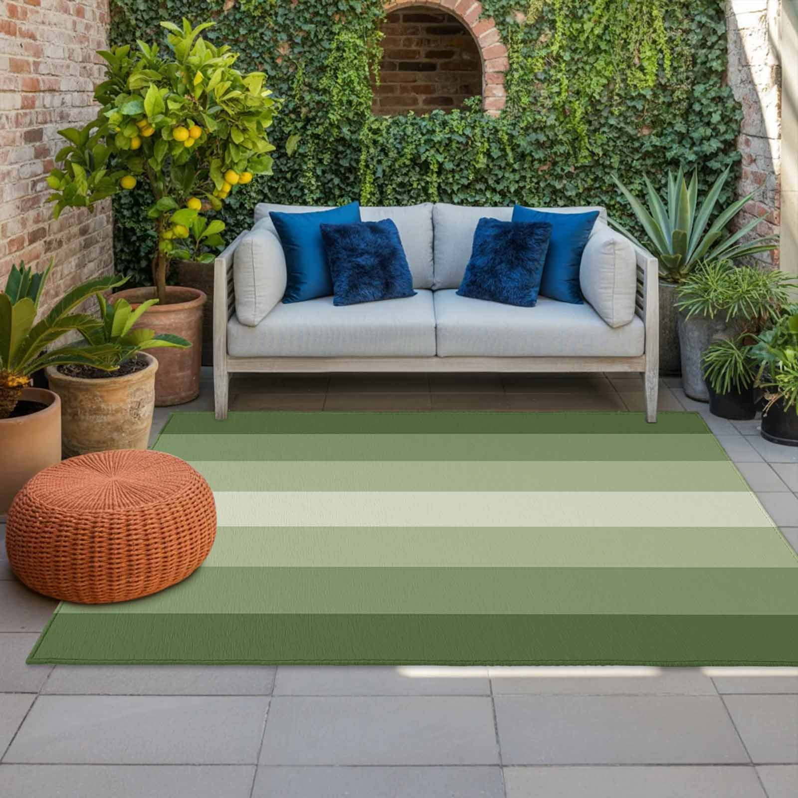 Outdoor Rug 5x8ft Sage Green Large Area Rug Gradient Stripes Modern Indoor Outdoor Carpet Outdoor Rugs Mats for Patio Camping,RV,Front Door, Outside Decor
