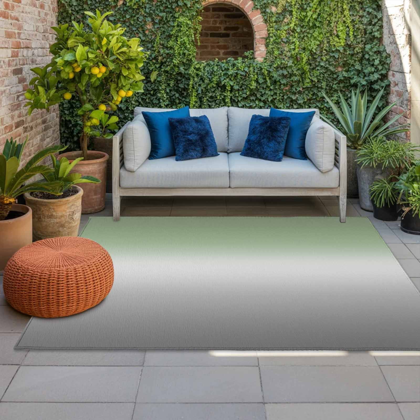 Outdoor Rug 5x8ft Sage Green Large Area Rug Ombre Green Grey Indoor Outdoor Carpet Outdoor Rugs Mats for Patio Camping,RV,Front Door, Outside Decor