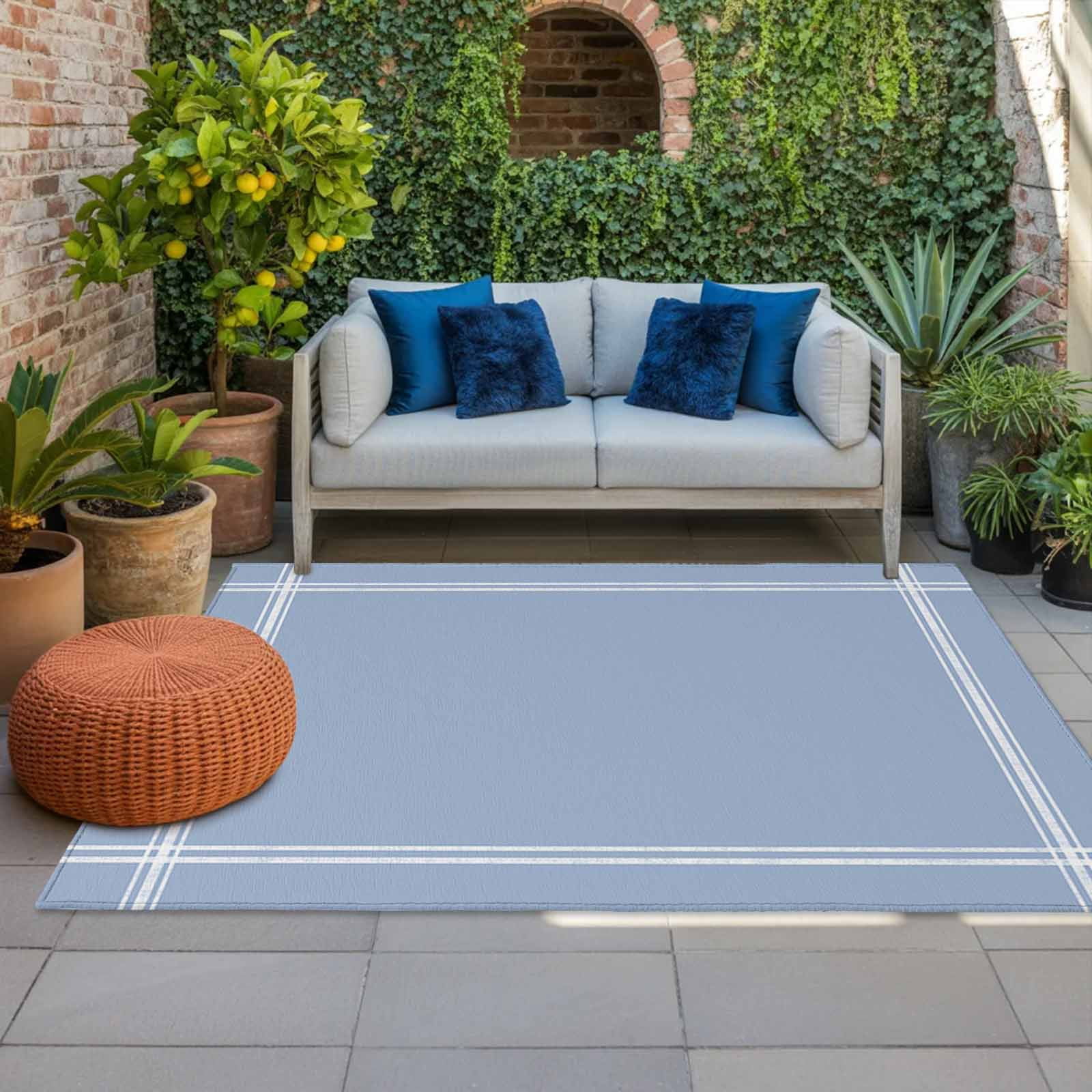 Outdoor Rug 5x8ft Solid Color Large Area Rug Light Blue Indoor Outdoor Carpet Outdoor Rugs Mats for Patio Camping,RV,Front Door, Outside Decor