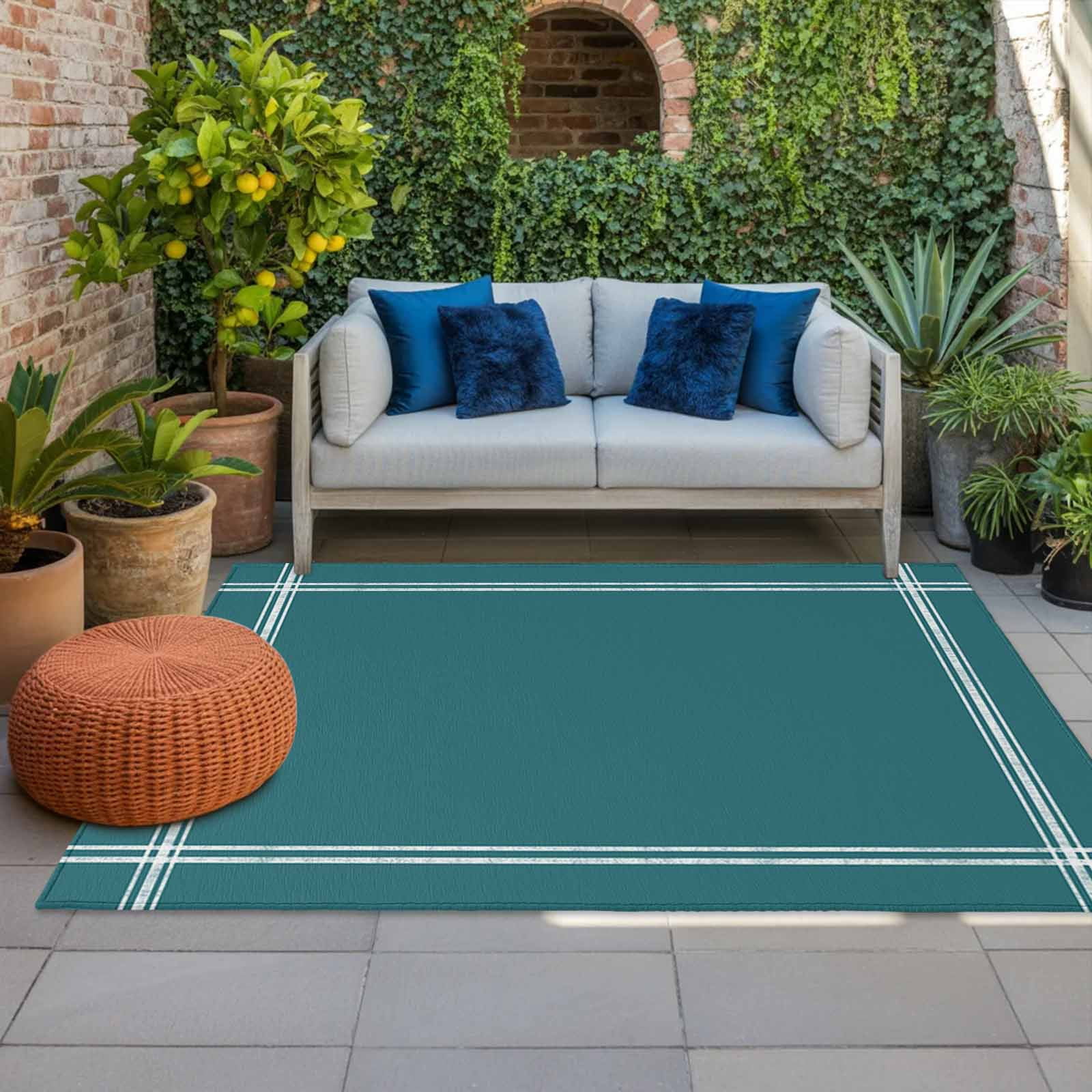 Outdoor Rug 5x8ft Solid Color Large Area Rug Turquoise Indoor Outdoor Carpet Outdoor Rugs Mats for Patio Camping,RV,Front Door, Outside Decor