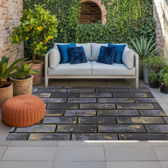 Outdoor Rug 5x8ft Vintage Brick Wall Large Area Rug Mist Blue Indoor Outdoor Carpet Outdoor Rugs Mats for Patio Camping,RV,Front Door, Outside Decor