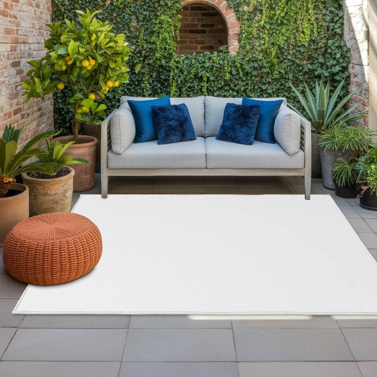 Outdoor Rug 5x8ft White Large Area Rug Solid Color Indoor Outdoor Carpet Outdoor Rugs Mats for Patio Camping,RV,Front Door, Outside Decor
