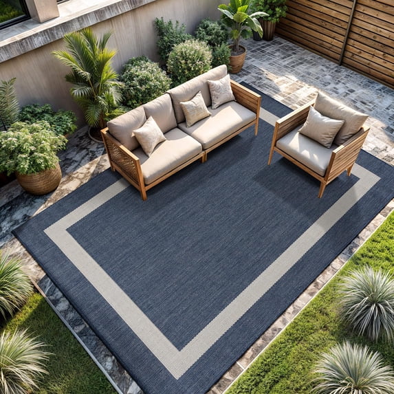 Outdoor Rug 6x9 Modern Outside Rugs For Patios Porches Waterproof Durable Washable Non-shedding Easy-to-clean Indoor Area Carpet (6 X 9 Bordered - Blue/white)