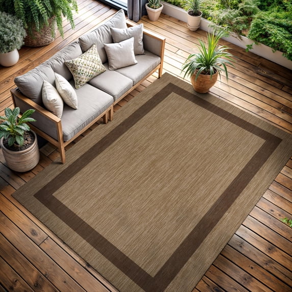 Outdoor Rug 6x9 - Modern Outside Rugs For Patios Porches Waterproof Durable Washable Non-shedding Easy-to-clean Indoor Area Carpet (6 X 9 Bordered Jute)