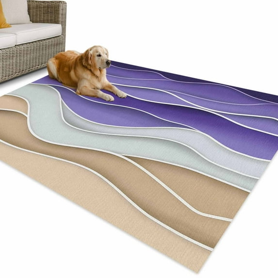 Outdoor Rug 6x9 ft Abstract Coastal Waterproof Outdoor Patio Rug Mat Non Slip Outside Area Rugs Carpet for RV,Camping,Porch,Deck,Pool,Balconybackyard,Wave Pattern Beach Purple