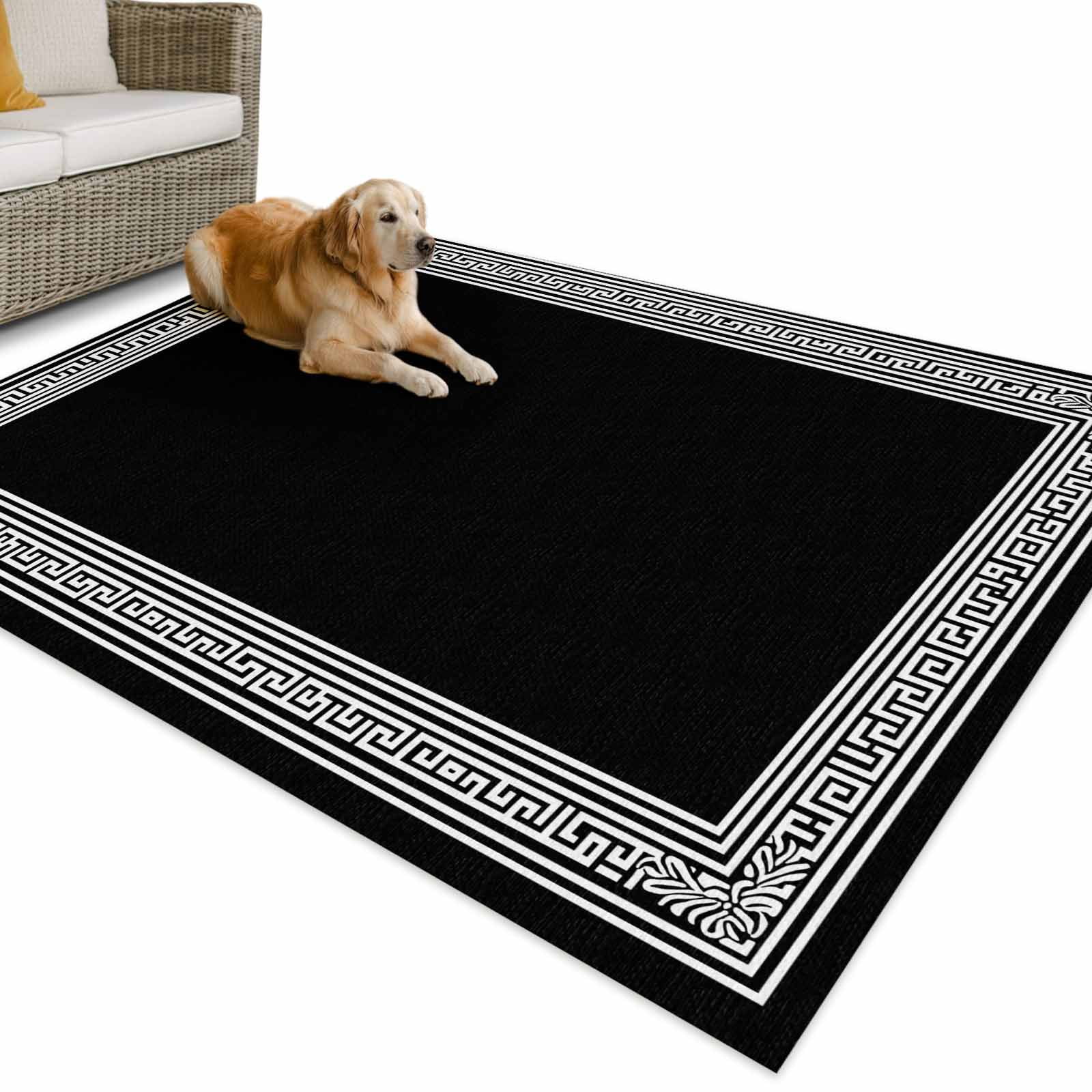 Outdoor Rug 6x9 ft Black White Greek Key Pattern Waterproof Outdoor Patio Rug Mat Non Slip Outside Area Rugs Carpet for RV,Camping,Porch,Deck,Pool,Balconybackyard,Geometric Modern