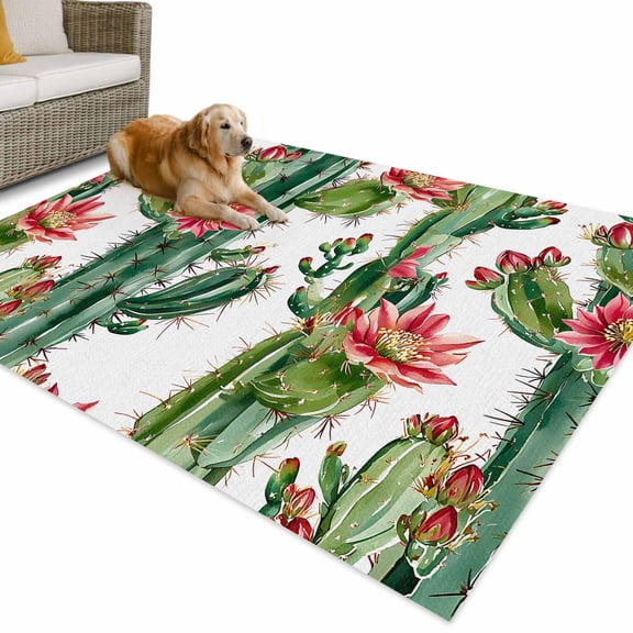 Outdoor Rug 6x9 ft Botanical Floral Waterproof Outdoor Patio Rug Mat Non Slip Outside Area Rugs Carpet for RV,Camping,Porch,Deck,Pool,Balconybackyard,Cactus Succulent Desert Green Red