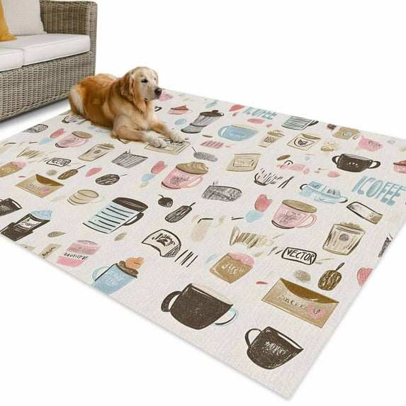 Outdoor Rug 6x9 ft Cartoon Coffee Waterproof Outdoor Patio Rug Mat Non Slip Outside Area Rugs Carpet for RV,Camping,Porch,Deck,Pool,Balconybackyard,Gift for Coffee Lover