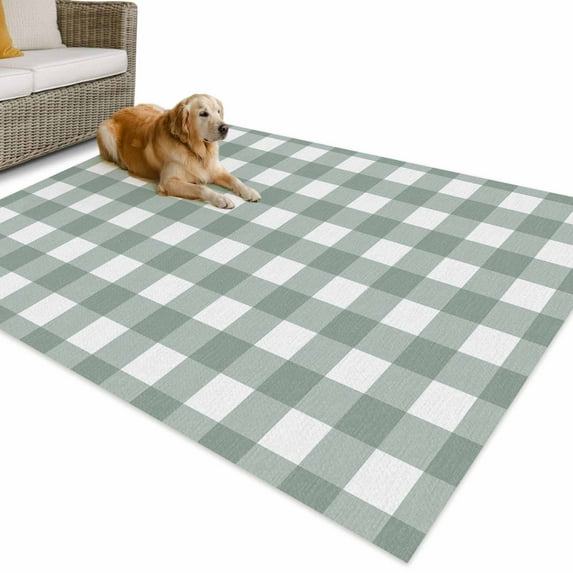 Outdoor Rug 6x9 ft Farmhouse Vintage Waterproof Outdoor Patio Rug Mat Non Slip Outside Area Rugs Carpet for RV,Camping,Porch,Deck,Pool,Balconybackyard,Gingham Checkered Texture Ash Gray