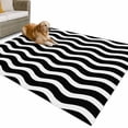 thumbnail image 1 of Outdoor Rug 6x9 ft Geometric Striped Pattern Waterproof Outdoor Patio Rug Mat Non Slip Outside Area Rugs Carpet for RV,Camping,Porch,Deck,Pool,Balconybackyard,Black and White Wave Pattern, 1 of 9