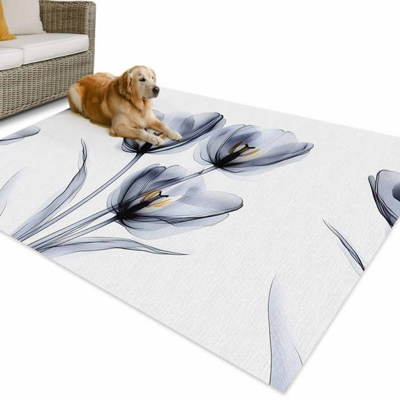 Outdoor Rug 6x9 ft Modern Abstract Tulip Flower Waterproof Outdoor Patio Rug Mat Non Slip Outside Area Rugs Carpet for RV,Camping,Porch,Deck,Pool,Balconybackyard,Slate Gray