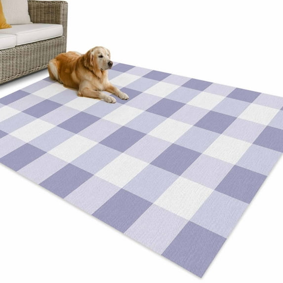 Outdoor Rug 6x9 ft Ombre Purple White Plaid Waterproof Outdoor Patio Rug Mat Non Slip Outside Area Rugs Carpet for RV,Camping,Porch,Deck,Pool,Balconybackyard,Checkerd Pattern